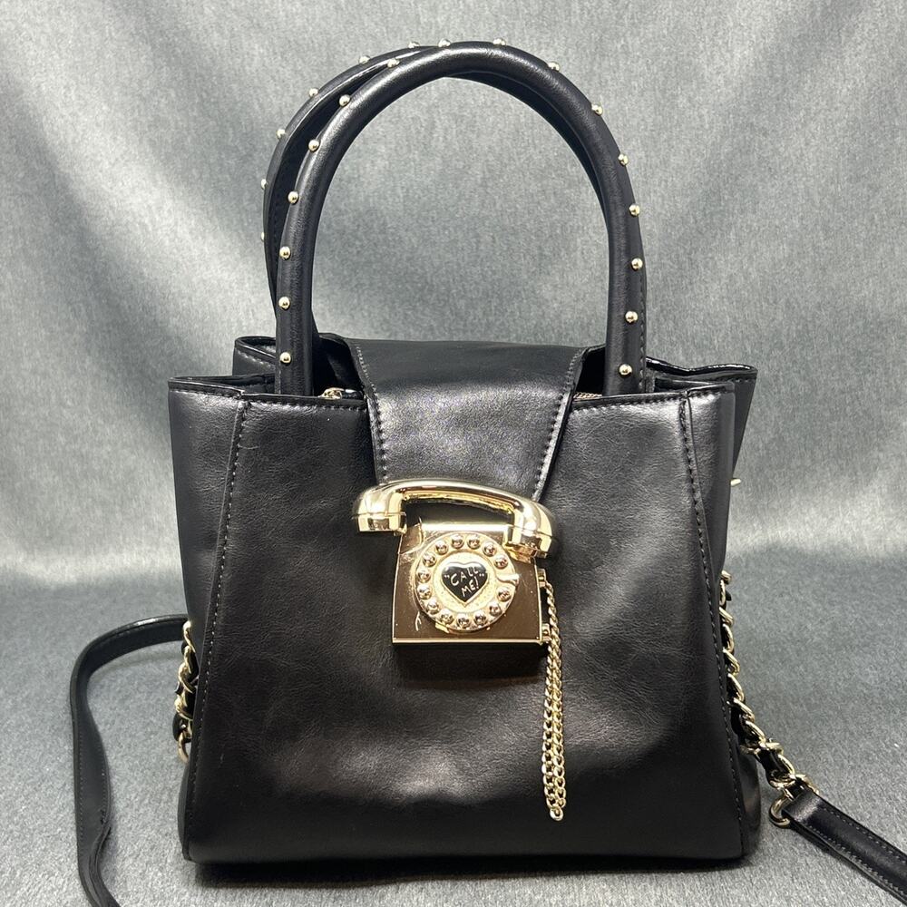 Betsey Johnson Black Studded Rotary Phone Handbag Crossbody Satchel Purse READ